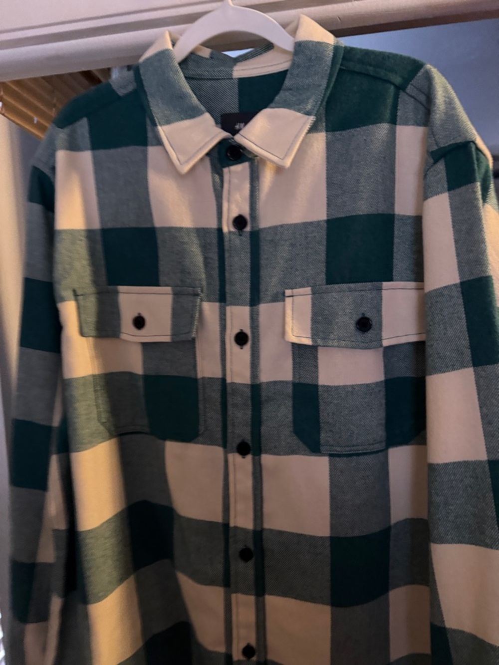 H&M Green and White Plaid Casual Button-Down Shirt